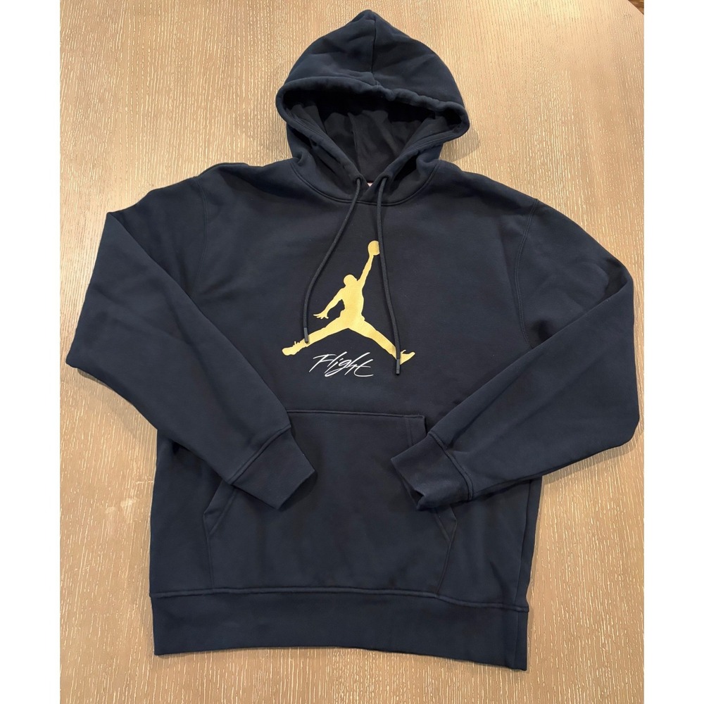 Mens Black Gold Nike Jordan Jumpman Flight Fleece Essential Baseline Hoodie Sz S